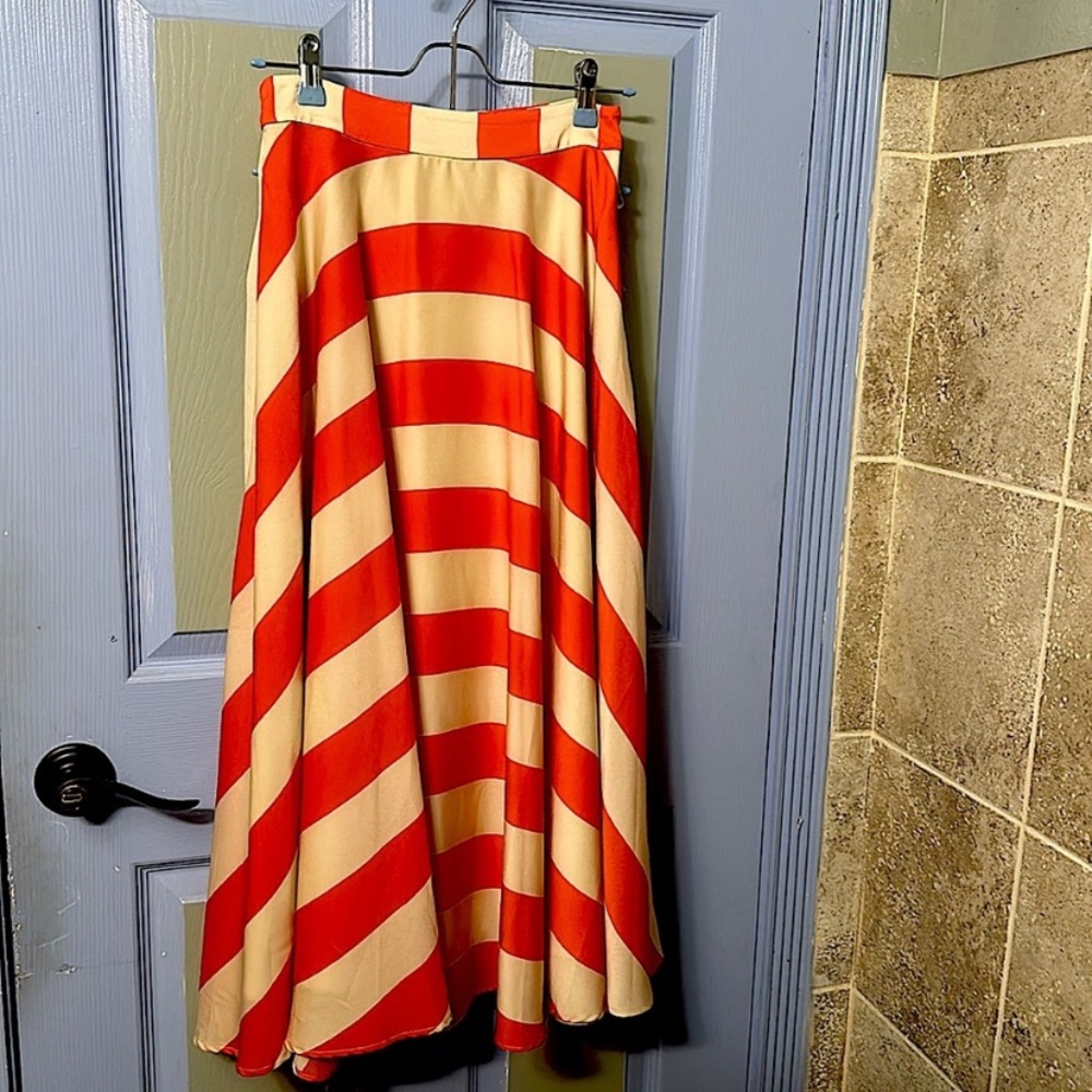 Anthropologie Striped A-Line Skirt in Red and Cream